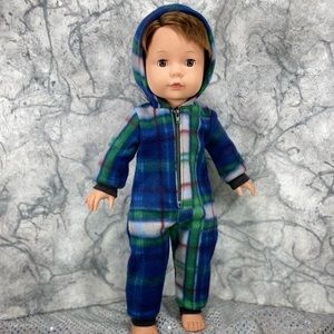 🎨 American Girl Boy Doll Fleece Plaid Winter Hooded Pajamas